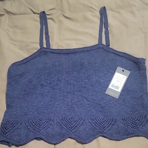 Frye Blue Knit Scallop-Hem Cami